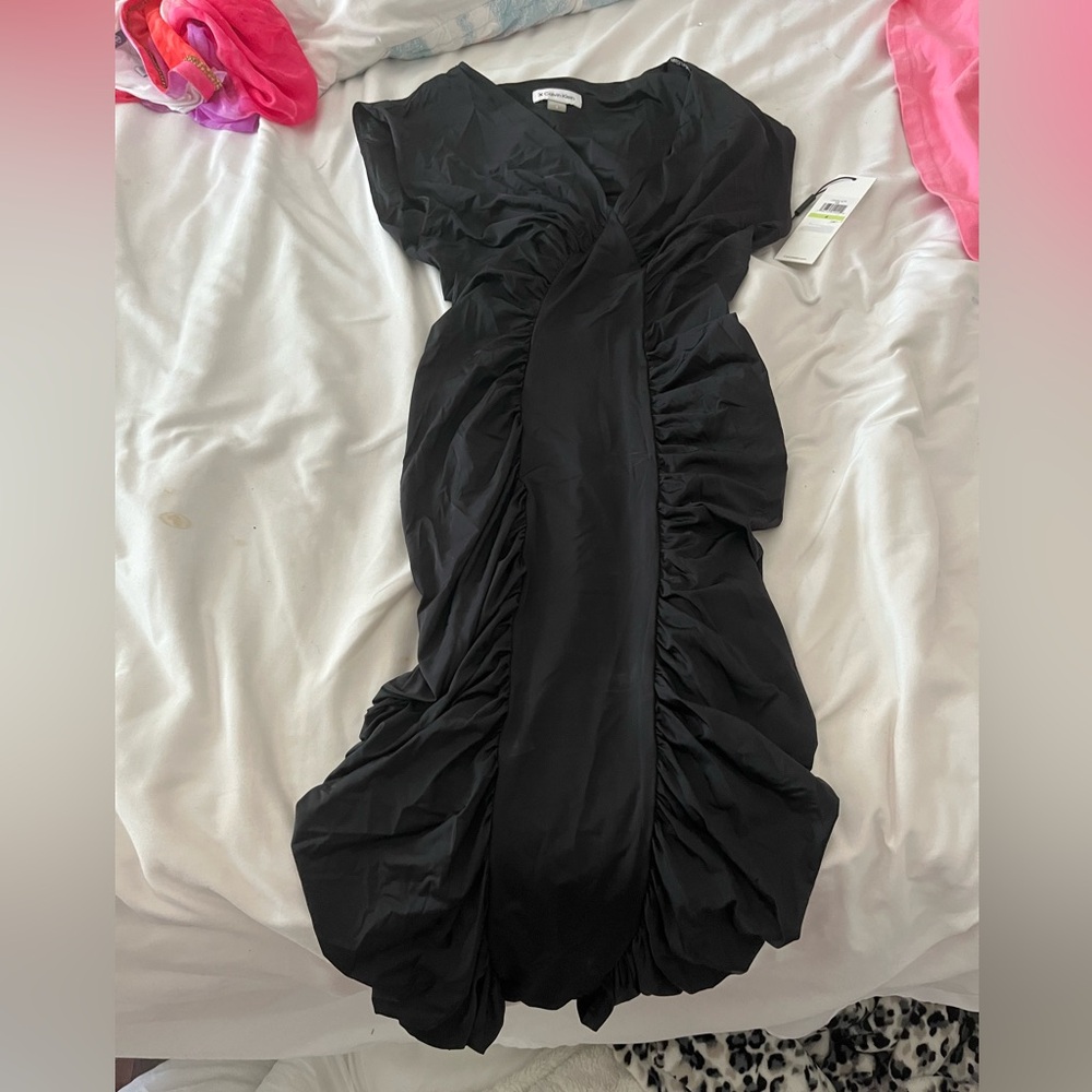 Calvin Klein Black Ruched Midi Dress